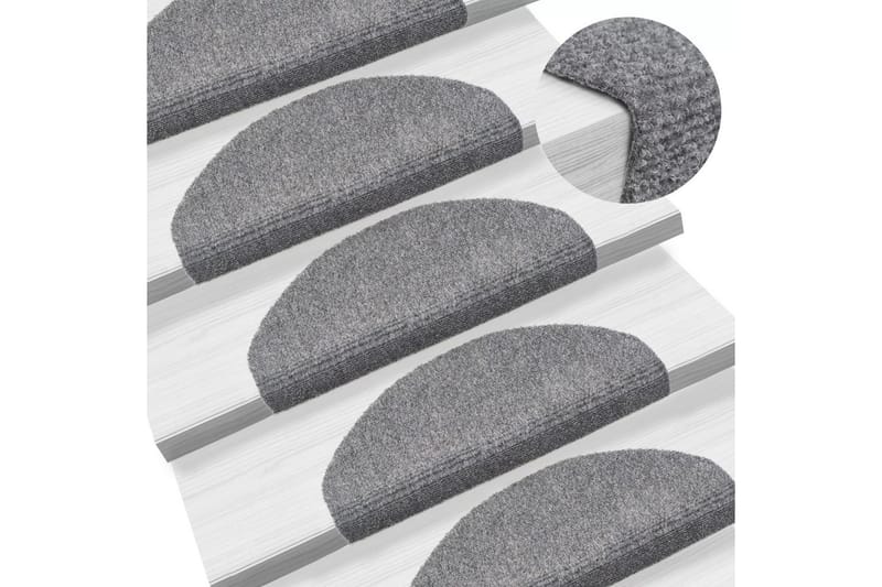 Trappstegsmattor självhäftande 15 st brodyr 56x17x3 cm mörkg - Grå - Trappstegsmatta