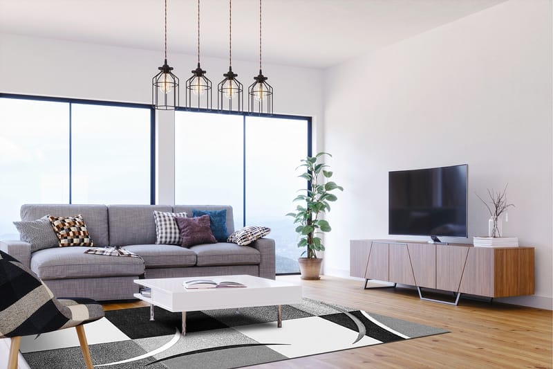 London Patch Friezematta 133x190 Rutig, Svart