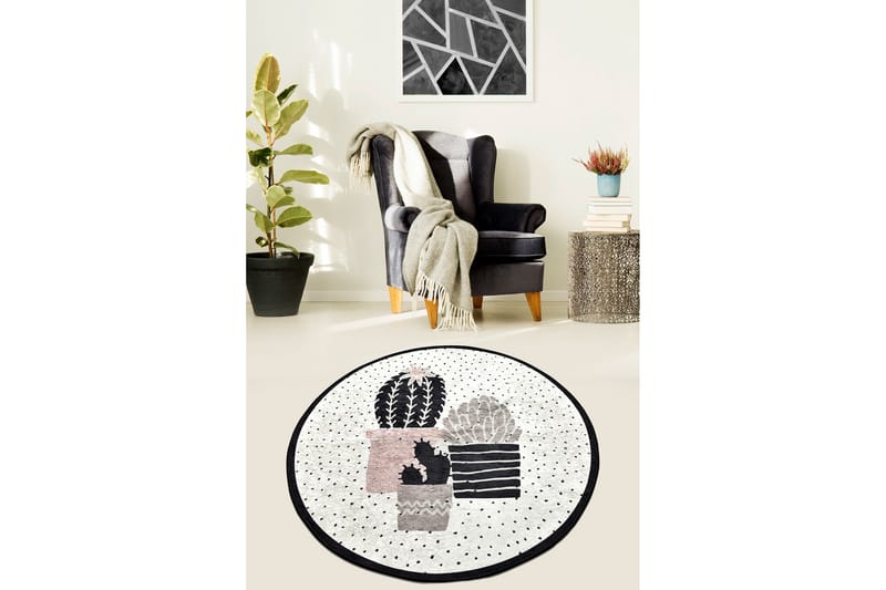 Matta Chilai 100 cm Rund - Svart/Vit - Textil & mattor - Matta - Stor matta