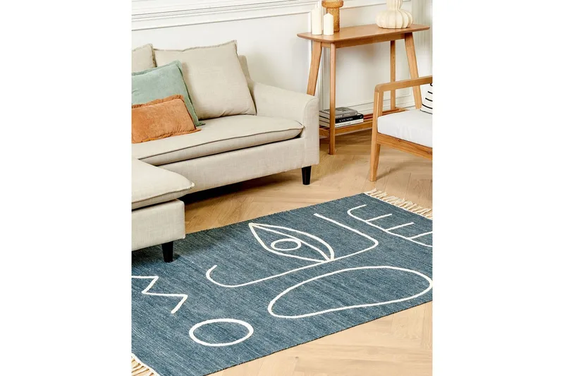 Plattvävd Yavu - Blå, Vit, 140x200 cm - Textil & mattor - Matta - Utomhusmatta