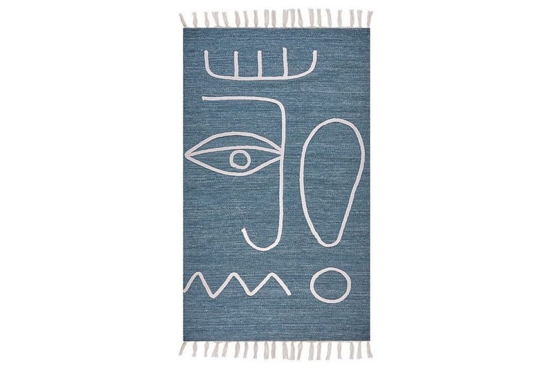 Plattvävd Yavu, Blå, Vit, 80x150 cm