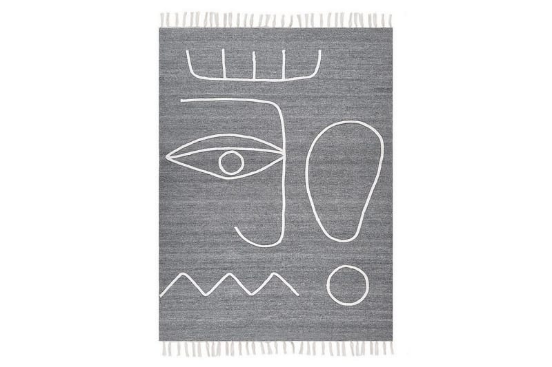 Plattvävd Yavu, Grå, vit, 140x200 cm