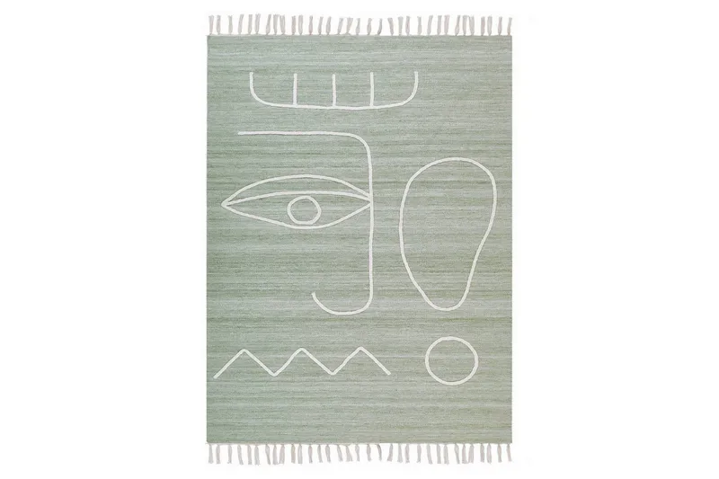 Plattvävd Yavu, Grön, Vit, 140x200 cm