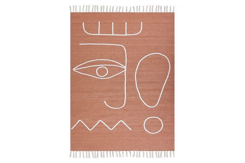 Plattvävd Yavu, Röd, Vit, 140x200 cm