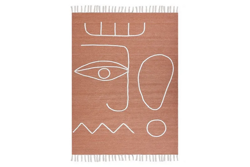 Plattvävd Yavu, Röd, Vit, 140x200 cm