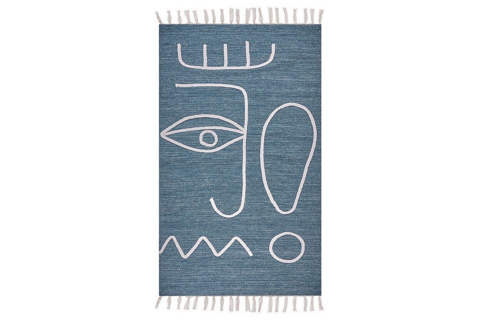 plattvävd yavu - blå, vit, 80x150 cm