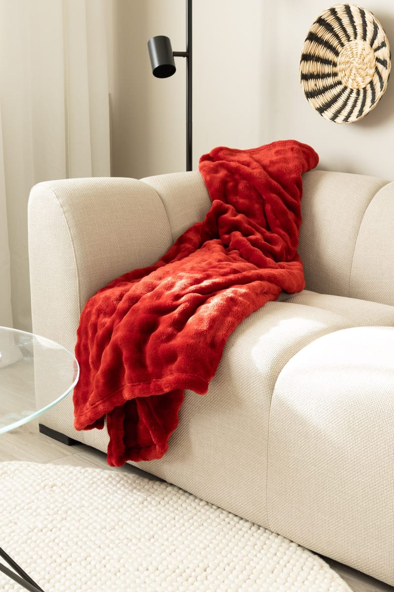 Pläd Pom Pom 130x170 cm - Röd - Textil & mattor - Filt & pläd