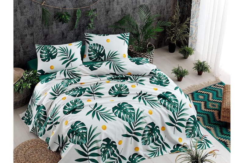 Överkast EnLora Home 200x235 cm - Vit|Grön|Gul - Textil & mattor - Sängkläder