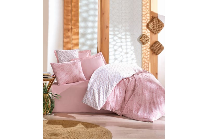 Bäddset Cotton Box Dubbelt 4-dels Ranforce, Vit|Rosa