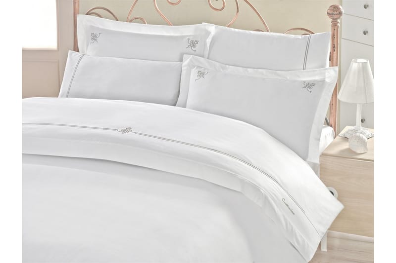 Bäddset Cotton Box Dubbelt 6-dels Satin - Vit|Grå - Textil & mattor - Sängkläder - Bäddset & påslakanset