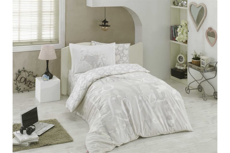 Bäddset Hobby Enkelt 3-dels Poplin, Grå|Vit