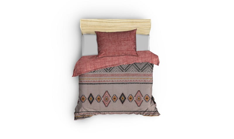 Botswana Bäddset 140x200 cm - Tegelröd Gul Vit Svart - Textil & mattor - Sängkläder - Bäddset & påslakanset - Påslakanset enkelsäng