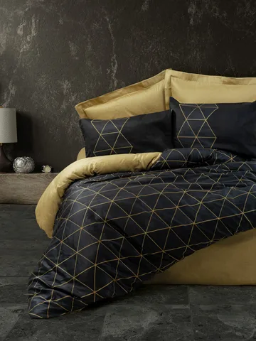 Branlor Bäddset 140x200 cm - Veta Guld Svart - Textil & mattor - Sängkläder - Bäddset & påslakanset - Påslakanset enkelsäng