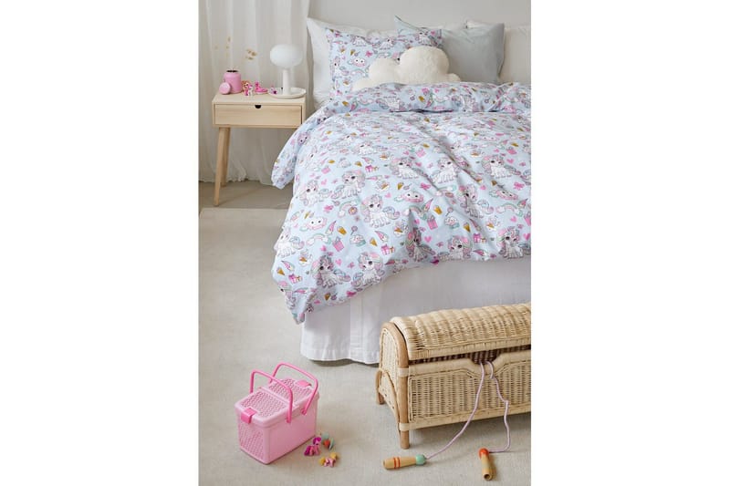 Påslakanset Enkelsäng 2-Dels Enhörning - Blå - Textil & mattor - Sängkläder - Täcke