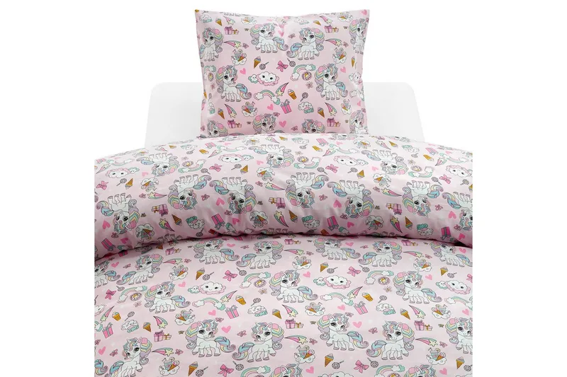Påslakanset Enkelsäng 2-Dels Enhörning, Rosa
