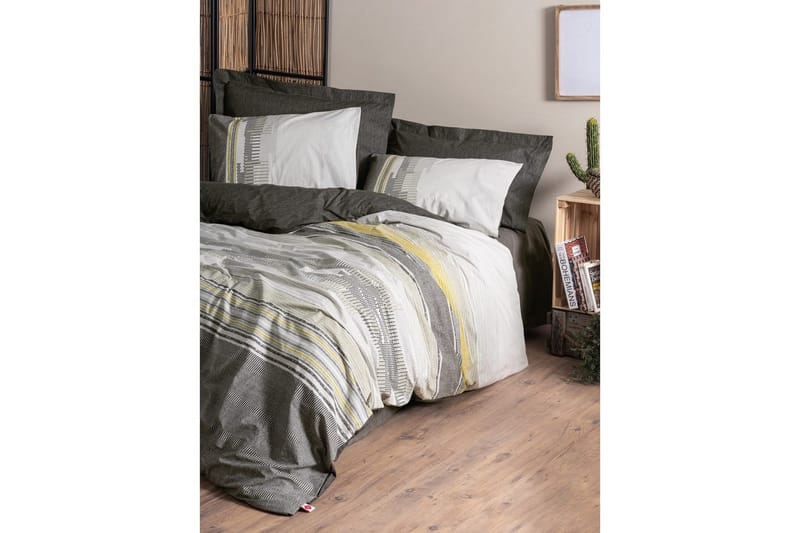Ranforce Dubbel Täckeöverdrag Set Baelin Mink / Mörkgrå / Gul - Beige/Mörkgrå/Gul - Textil & mattor - Sängkläder - Bäddset & påslakanset