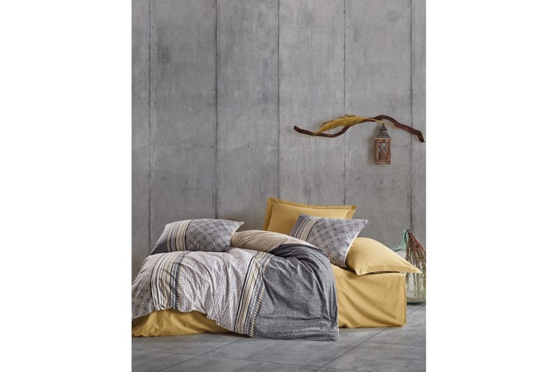 Ranforce Dubbel Täckeöverdrag Set Doezum Grå / Senapsgul / Vit - Vit/Senapsgul/Grå - Textil & mattor - Sängkläder - Bäddset & påslakanset
