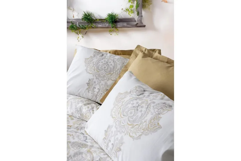 Ranforce Dubbel Täckeöverdrag Set Jassa Senapsgul - Grå - Textil & mattor - Sängkläder - Bäddset & påslakanset - Påslakanset dubbelsäng