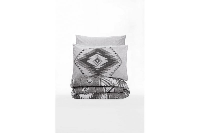 Ranforce Dubbel Täckeöverdrag Set Orvia Antracit / Vit - Vit/Antracit - Textil & mattor - Sängkläder - Bäddset & påslakanset