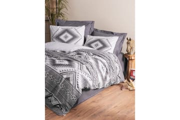 Ranforce Dubbel Täckeöverdrag Set Orvia Antracit / Vit - Vit/Antracit - Textil & mattor - Sängkläder - Bäddset & påslakanset
