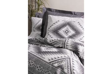Ranforce Dubbel Täckeöverdrag Set Orvia Antracit / Vit - Vit/Antracit - Textil & mattor - Sängkläder - Bäddset & påslakanset