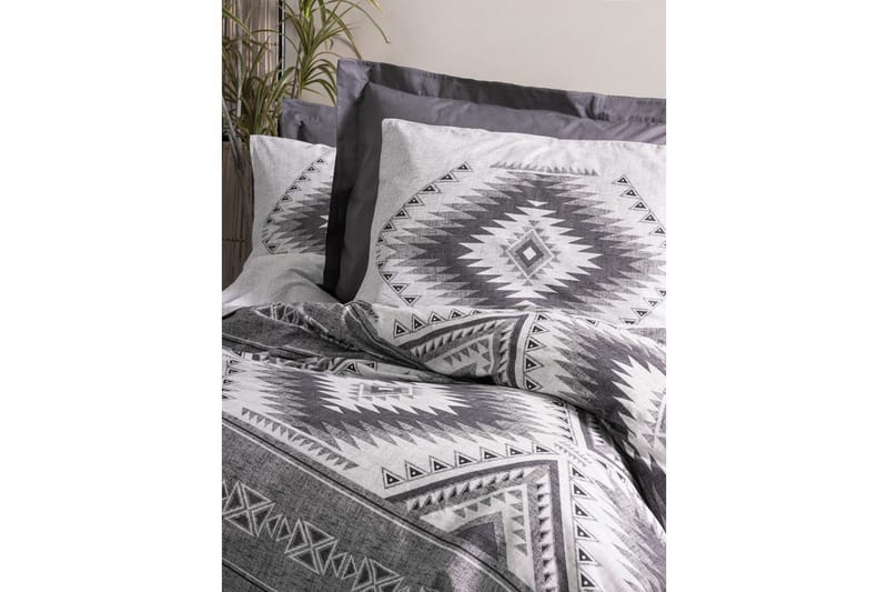 Ranforce Dubbel Täckeöverdrag Set Orvia Antracit / Vit - Vit/Antracit - Textil & mattor - Sängkläder - Bäddset & påslakanset