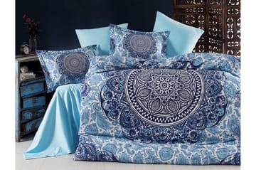 Bäddset Primacasa by Türkiz Dubbelt 6-dels Satin - Mörkblå|Vit|Blå - Textil & mattor - Sängkläder - Bäddset & påslakanset