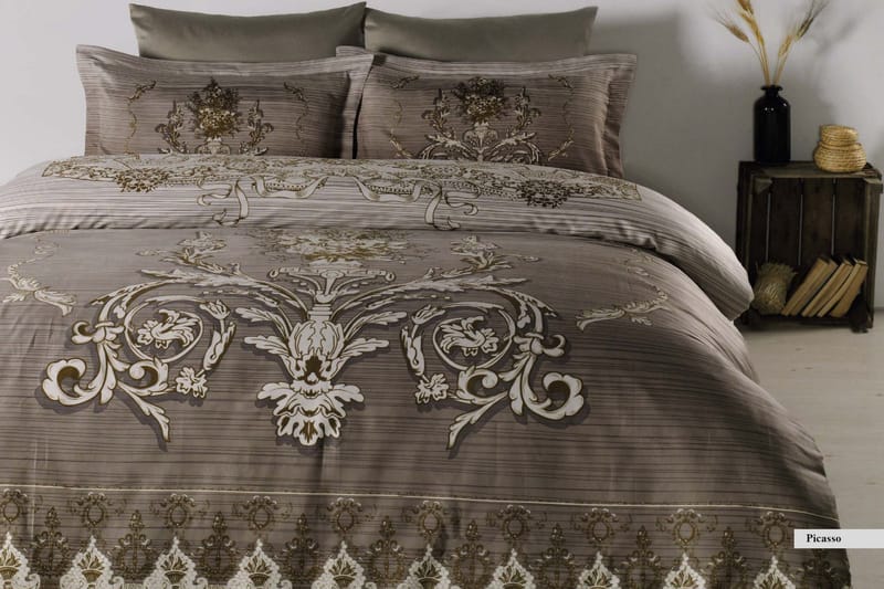 Bäddset Primacasa by Türkiz Dubbelt 6-dels Satin - Brun|Vit|Beige - Textil & mattor - Sängkläder - Bäddset & påslakanset
