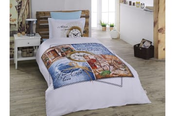 Bäddset Primacasa by Türkiz Enkelt 4-dels Satin - Vit|Blå|Brun - Textil & mattor - Sängkläder - Bäddset & påslakanset