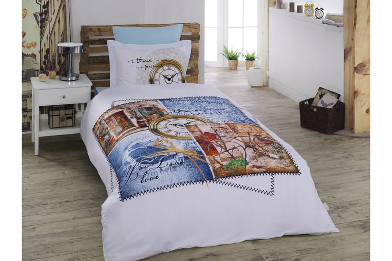 Bäddset Primacasa by Türkiz Enkelt 4-dels Satin - Vit|Blå|Brun - Textil & mattor - Sängkläder - Bäddset & påslakanset
