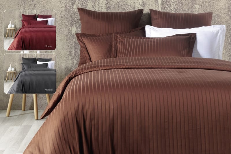 Bäddset Primacasa by Türkiz Dubbelt 6-dels Satin - Brun - Textil & mattor - Sängkläder - Bäddset & påslakanset