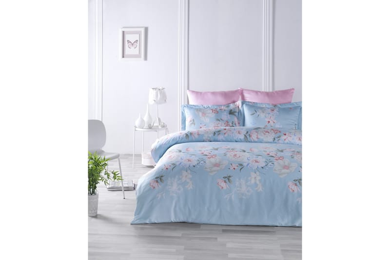 Bäddset Primacasa by Türkiz Dubbelt 6-dels Satin - Blå|Vit|Rosa - Textil & mattor - Sängkläder - Bäddset & påslakanset