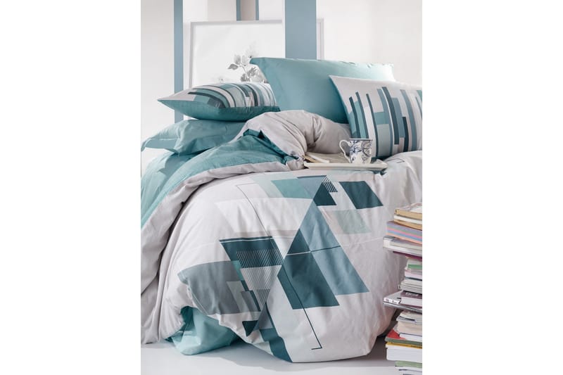 Cotton Box Bäddset Dubbelt 4-dels Ranforce - Petrol/Vit - Textil & mattor - Sängkläder