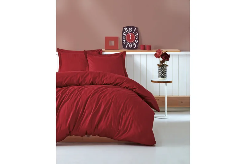 Cotton Box Bäddset Dubbelt 4-dels Premium Satin, Mörkröd