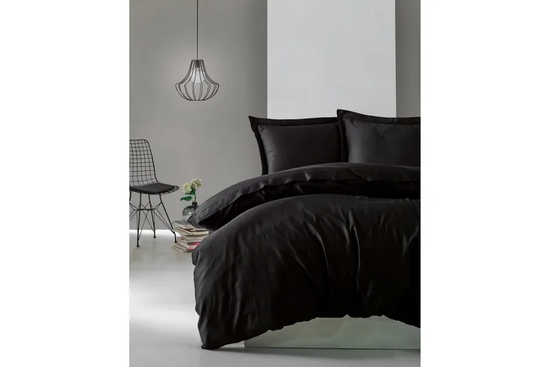 Cotton Box Bäddset Dubbelt 4-dels Premium Satin, Svart
