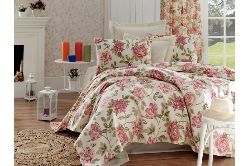 EnLora Home Överkast Dubbelt 200x235+Lakan+2 Kuddfodral, Rosa