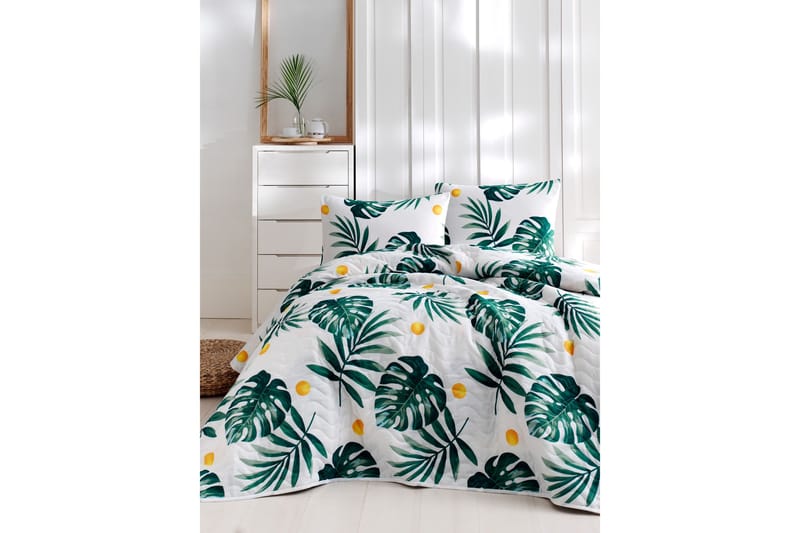 EnLora Home Överkast Enkelt 200x220+Kuddfodral, Vit/Grön/Gul