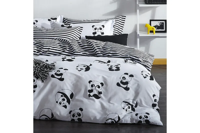 EnLora Home Bäddset Dubbelt 4-dels, Svart/Vit