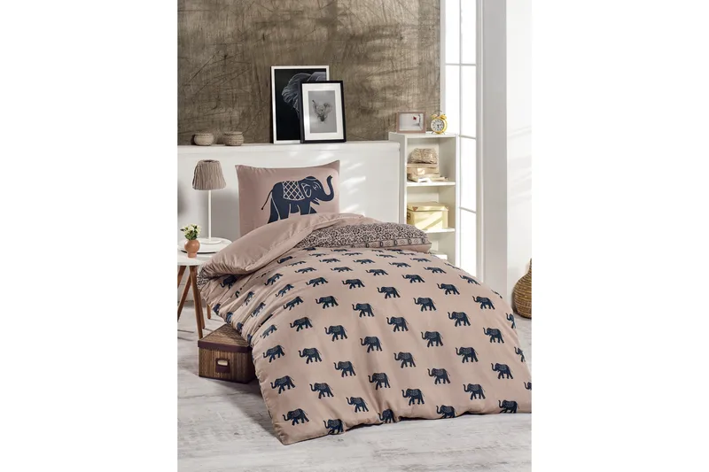 EnLora Home Bäddset Enkelt 2-dels, Beige/Blå
