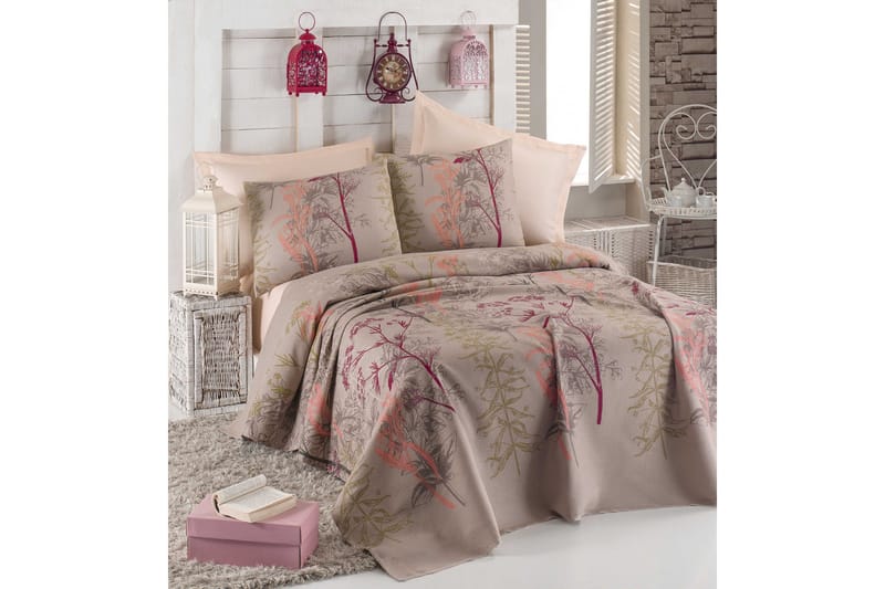 Eponj Home Överkast Dubbelt 200x235+Lakan+2 Kuddfodral - Beige/Röd/Rosa/Grön - Textil & mattor - Sängkläder