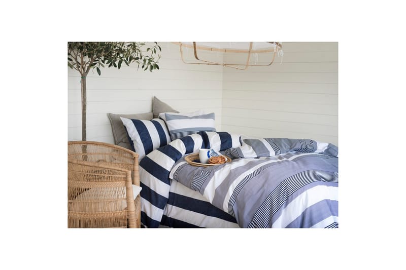 Påslakanset Dubbelsäng 3-Dels Block Stripe - Marinblå - Textil & mattor - Sängkläder