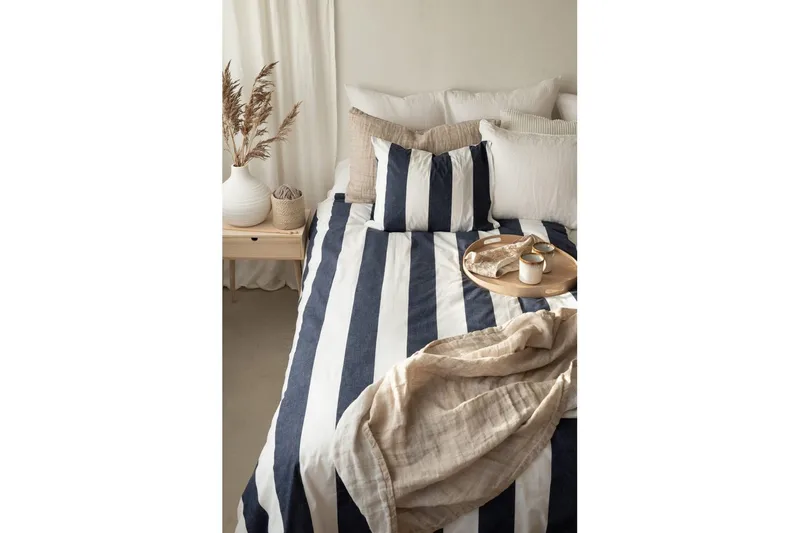 Påslakanset Enkelsäng 2-Dels Block stripe - Marinblå - Textil & mattor - Sängkläder - Bäddset & påslakanset