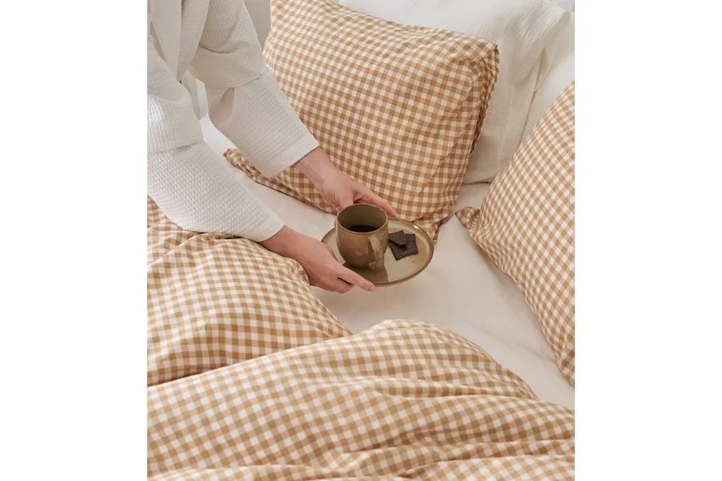 Påslakanset Enkelsäng 2-Dels Märta Ruta - Gul - Textil & mattor - Sängkläder