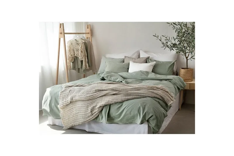 Påslakanset Enkelsäng 2-Dels Washed - Grön - Textil & mattor - Sängkläder - Bäddset & påslakanset