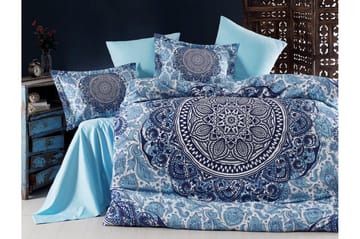 Primacasa by Türkiz Bäddset Dubbelt 6-dels Satin - Mörkblå/Vit/Blå - Textil & mattor - Sängkläder - Bäddset & påslakanset