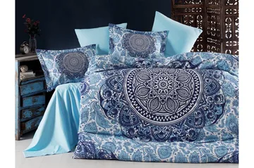 Primacasa by Türkiz Bäddset Dubbelt 6-dels Satin - Mörkblå/Vit/Blå - Textil & mattor - Sängkläder - Bäddset & påslakanset