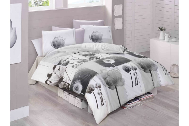 Victoria Bäddset Enkelt 3-dels Ranforce, Vit/Grå/Svart