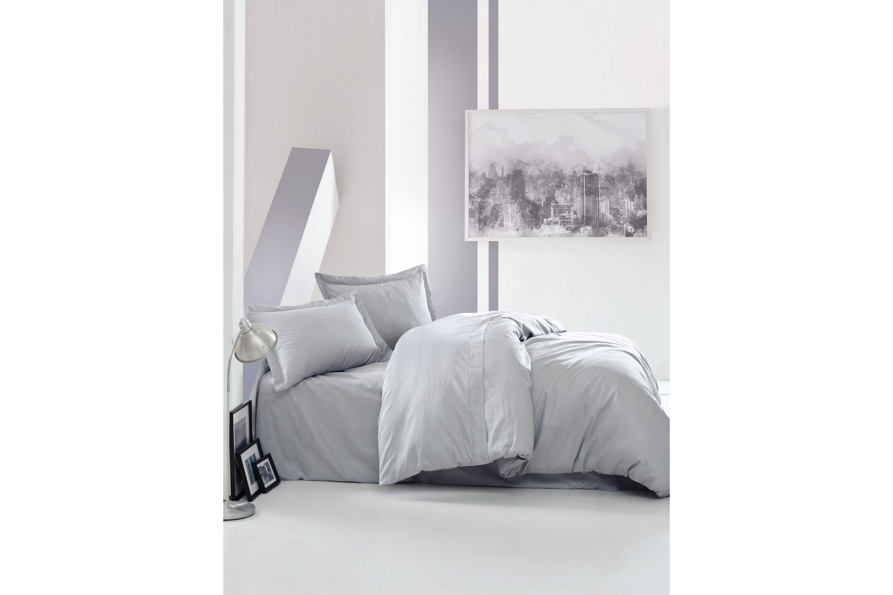 Bäddset Cotton Box Dubbelt 4-dels Premium Satin Grå