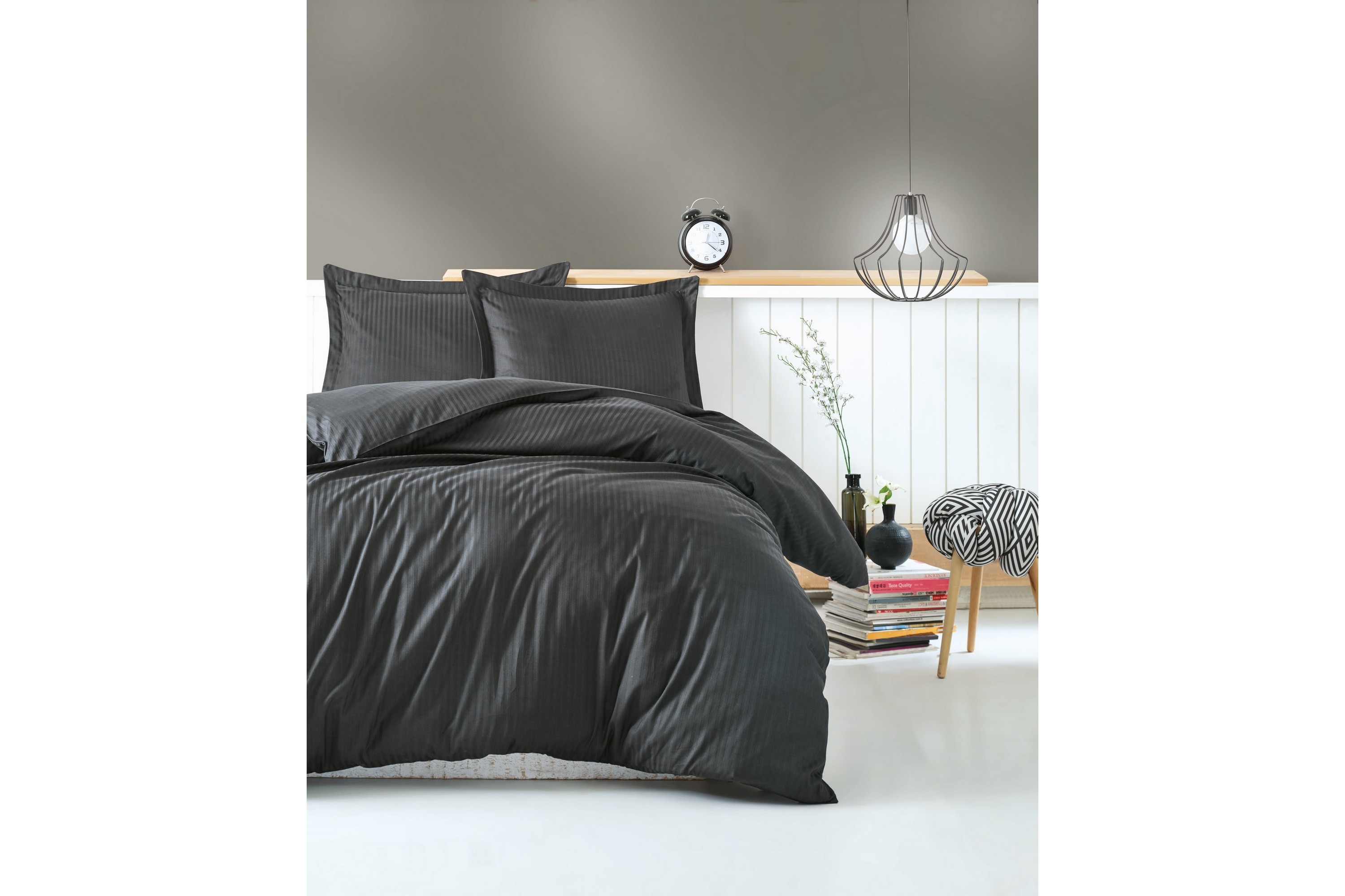 Bäddset Cotton Box Dubbelt 4-dels Premium Satin Antracit