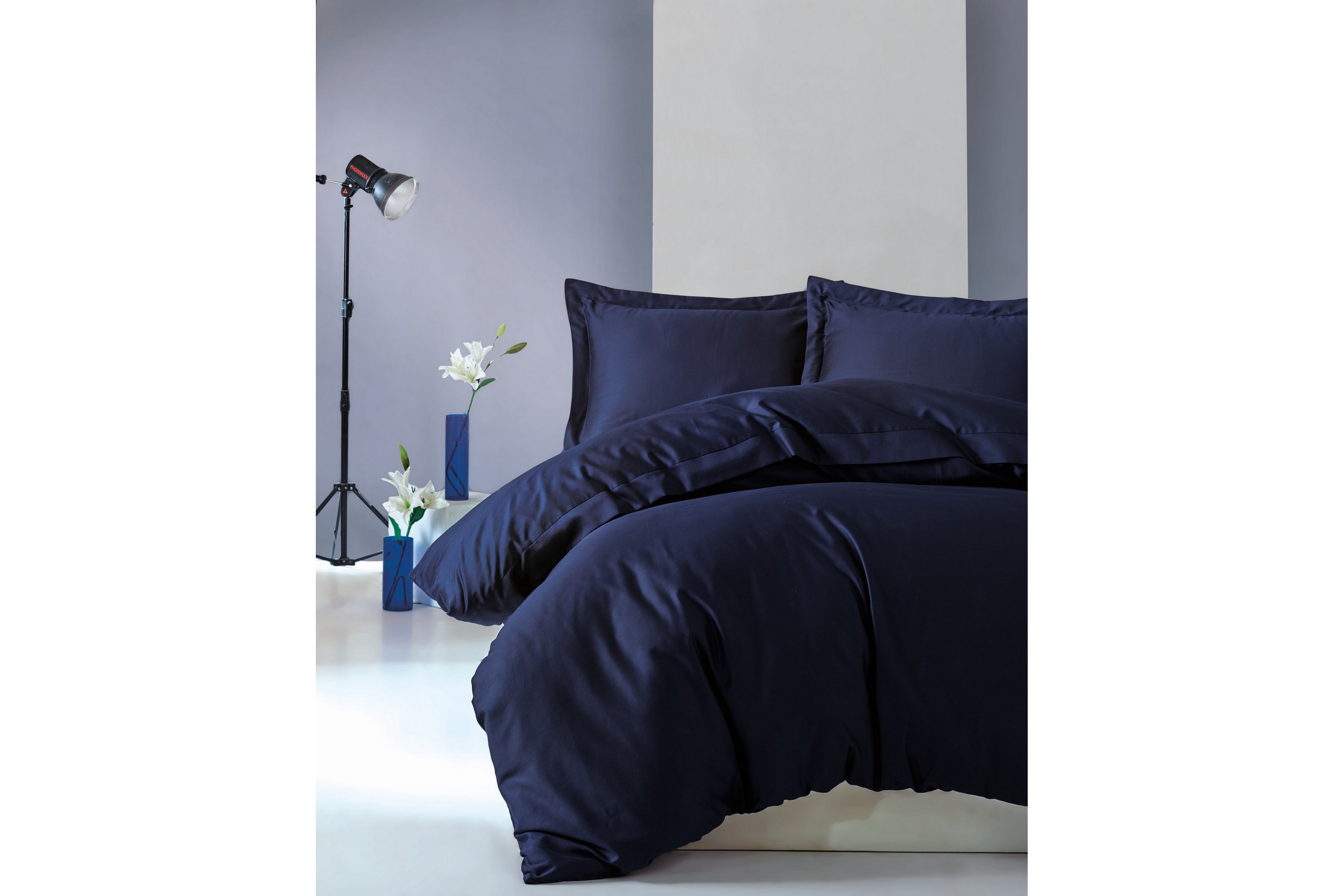 Bäddset Cotton Box Dubbelt 4-dels Premium Satin Mörkblå